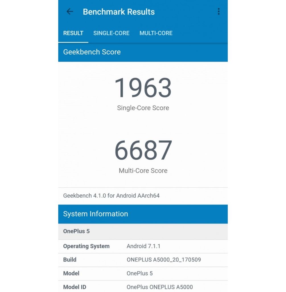 OnePlus 5 on GeekBench