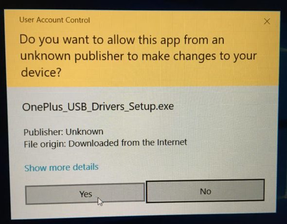 OnePlus usb Drivers Installation warning