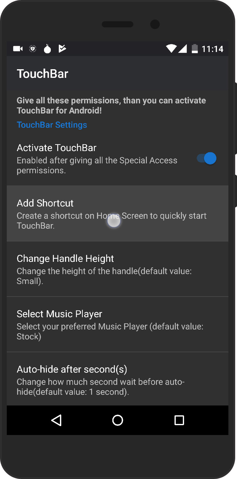 Add Shortcut Touchbar For Android App