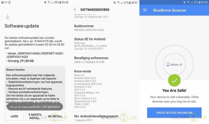 The Samsung Galaxy J5 (2017) receives an update and is protected against BlueBorne