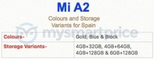 Xiaomi Mi A2 is set for launch on July 25 in Spain, with 32GB/64GB/128GB variant
