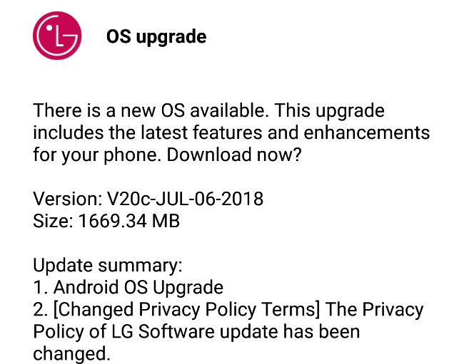 LG V20 rolling out Android 8.0 Oreo update in South Korea