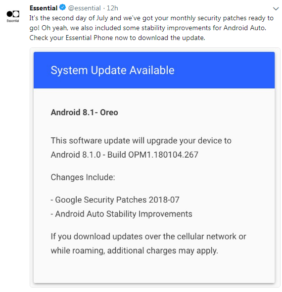 Essential Rolling Out Android P Beta and July Security Patch Update to Essential Phones