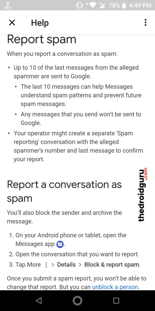 Google started rolling out Spam Protection feature to Android Messages app