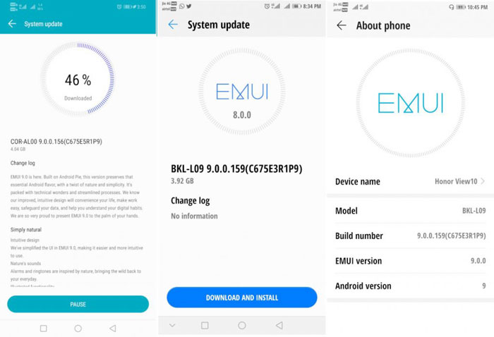 Honor Play, Honor 10, and Honor View 10 receiving EMUI 9.0 update based on Android 9 Pie in India