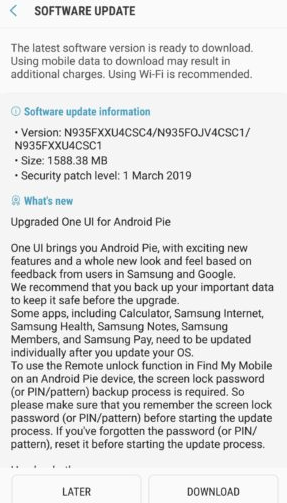 Samsung released Galaxy Note FE Android Pie update