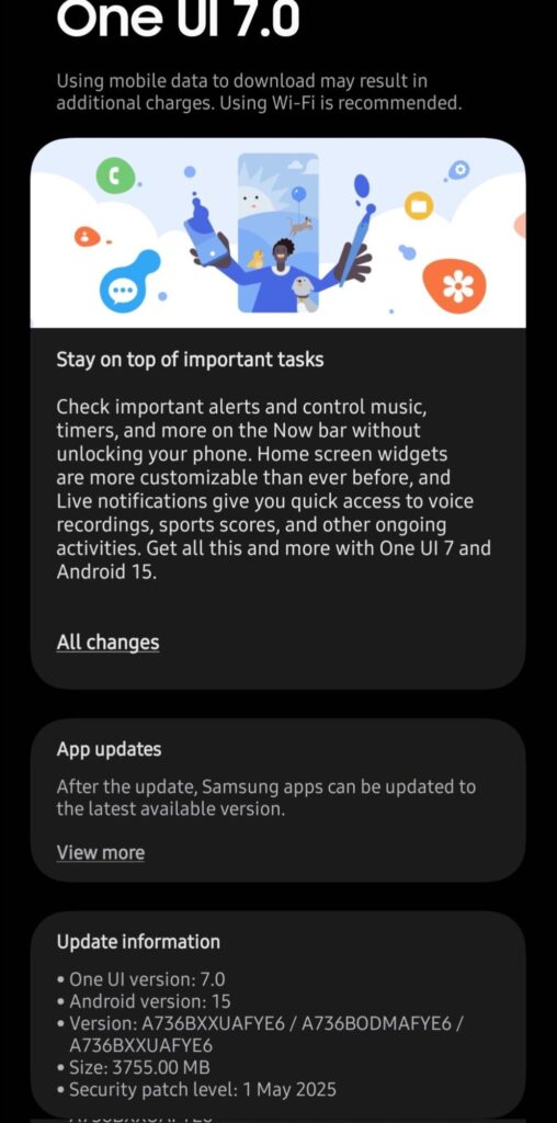 Galaxy A73 One UI 7 Update