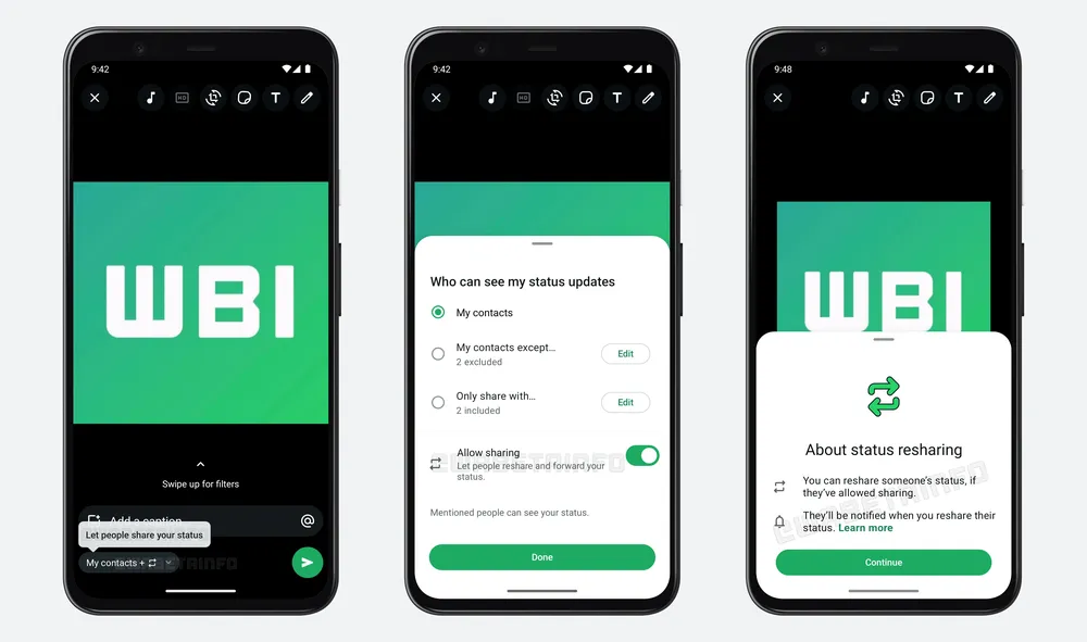 WhatsApp Beta adds new controls for resharing status